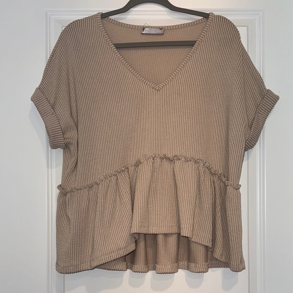 Tan Dolman Sleeve Asymmetrical Blouse
